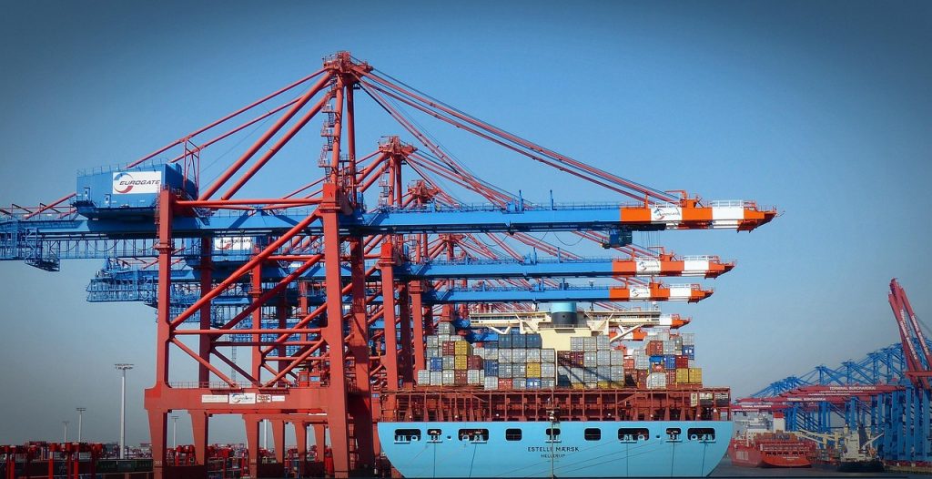 container bridge, container, container handling, container ship, container terminal, port, freight, hamburg harbor, freighter, terminal, container transshipment point, loading crane, nature, shipping, transshipment point, water